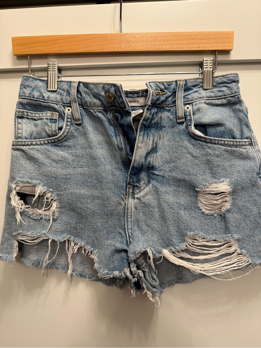 Forever 21 Light Blue Distressed Denim Festival Shorts